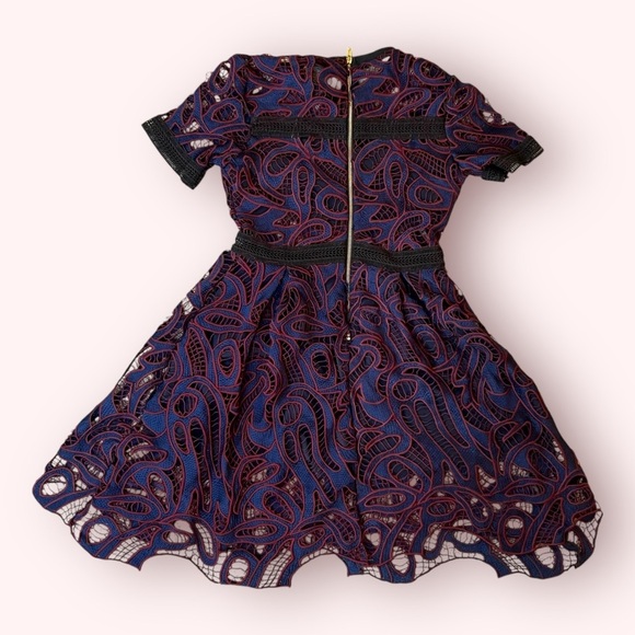 HAUTE ROGUE Cutout Asymmetrical Purple Black Lace Flared Mini Dress Women's M - Picture 5 of 6